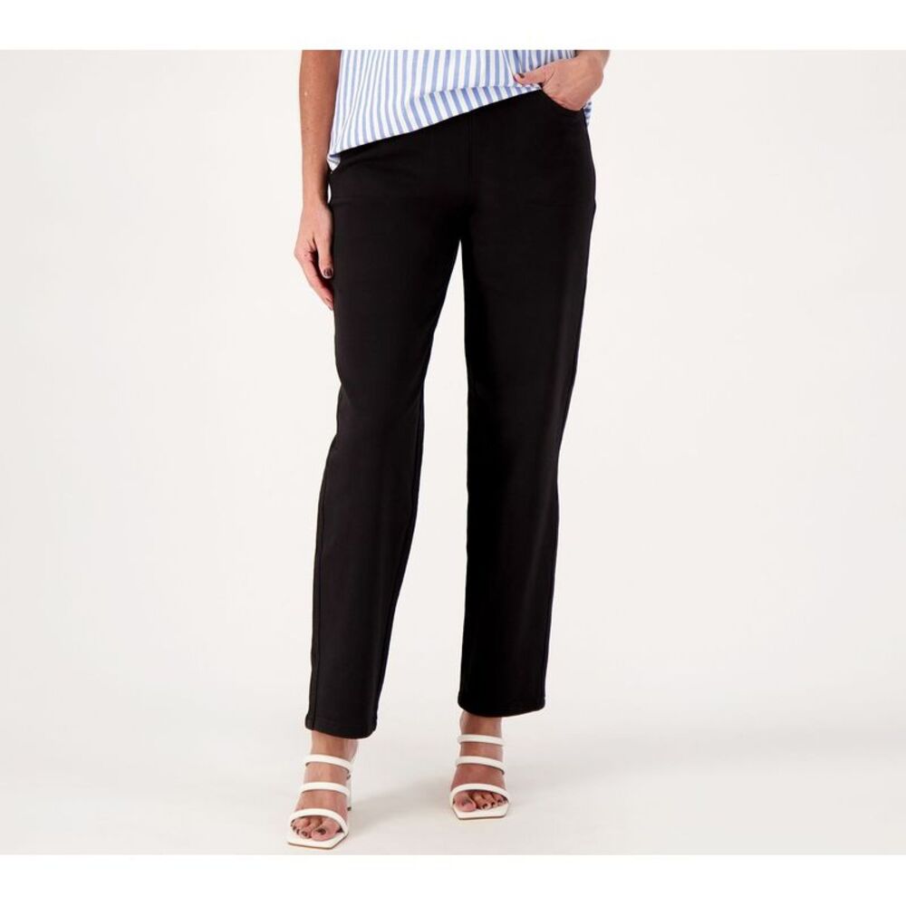Quacker Factory Women's Pants Sz M DreamJeanne Pull-On Straight Leg Black